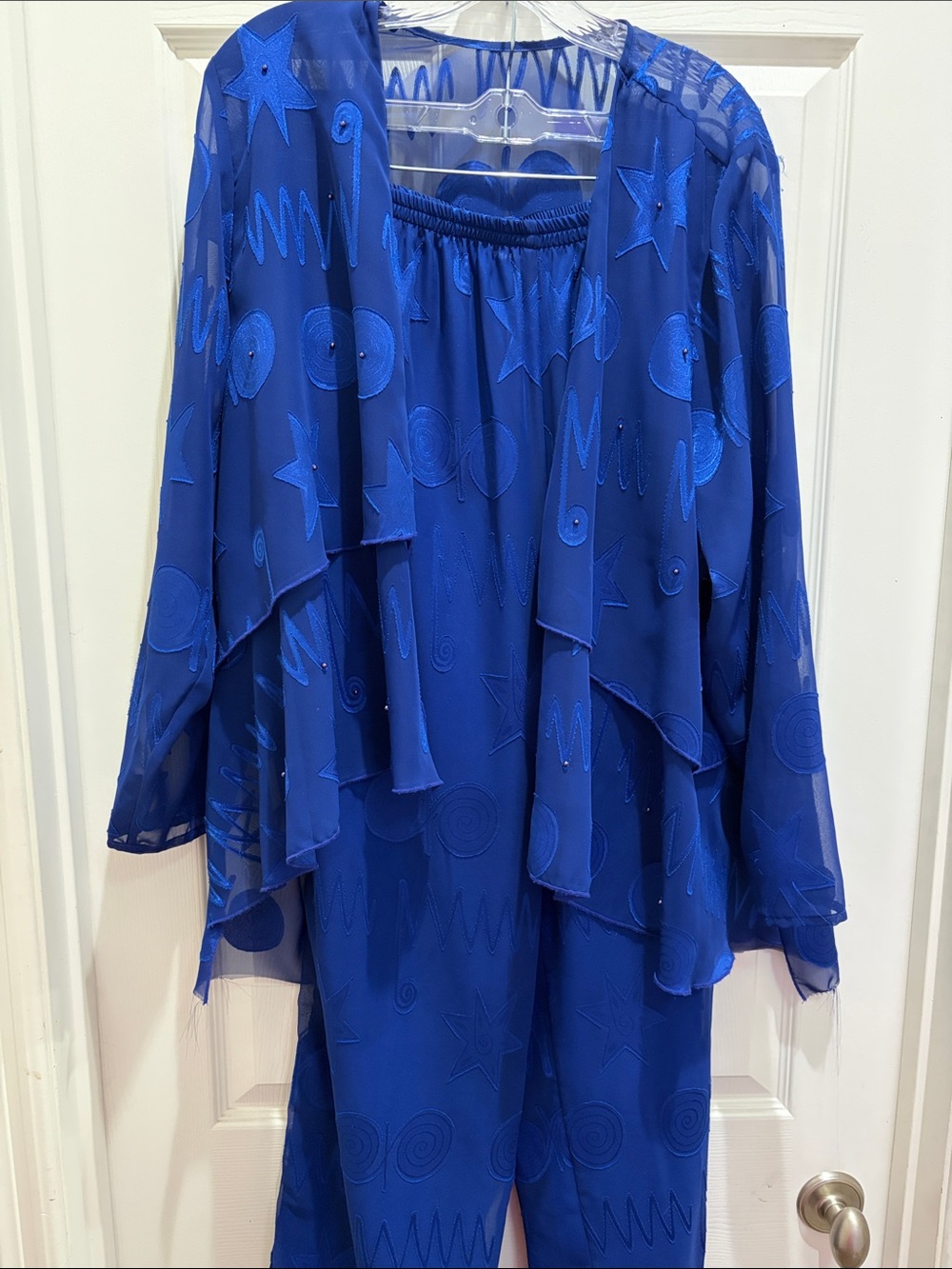 2 pc Set— Wide Leg Embroidered Star & Swirl Pant With Kimono